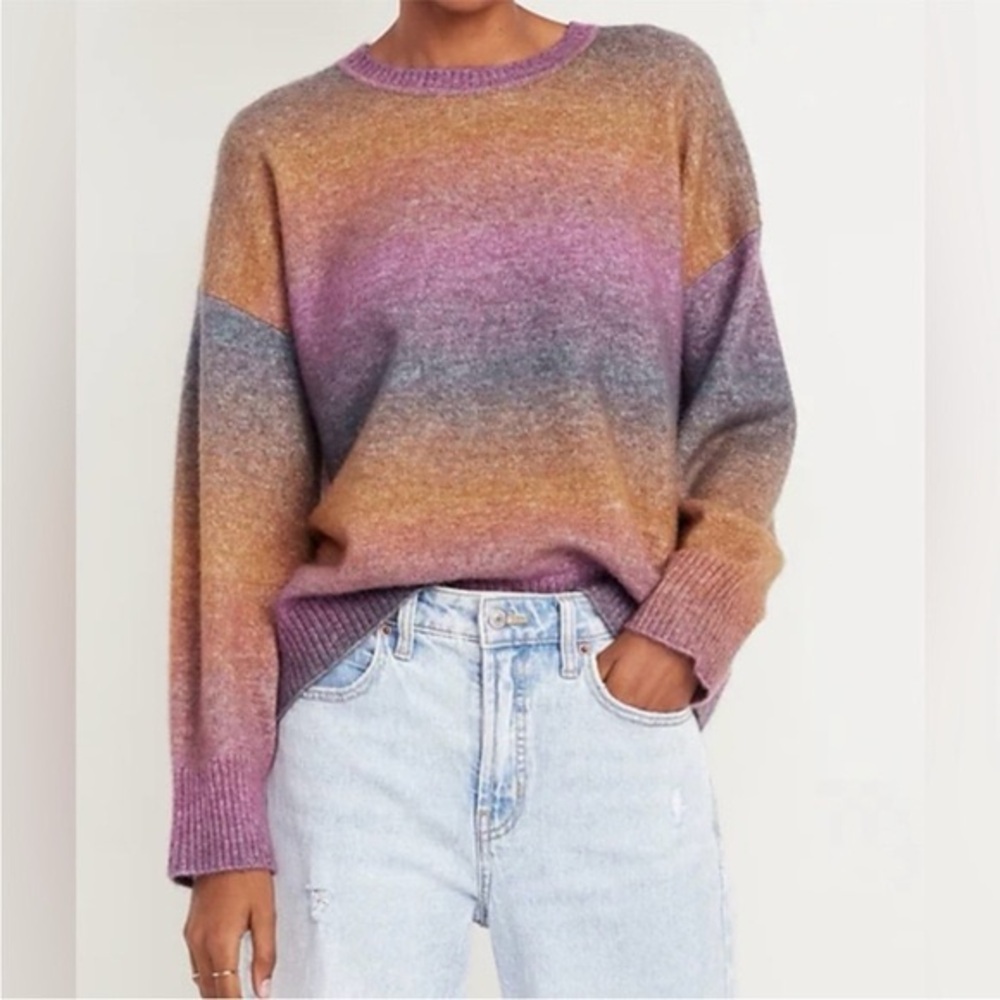 NWT Old Navy Ombre Pink Brown Wool Blend Knit Sweater XS Cozy Soft Crew Neck